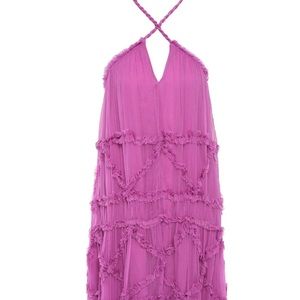 NWT / JUST CAVALLI Ruffle-trimmed silk halter-neck dress